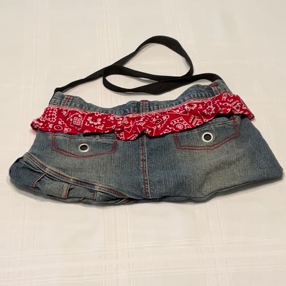 Laser Jeans Denim Purse with Red Bandanna Trim LNC - Picture 3 of 6